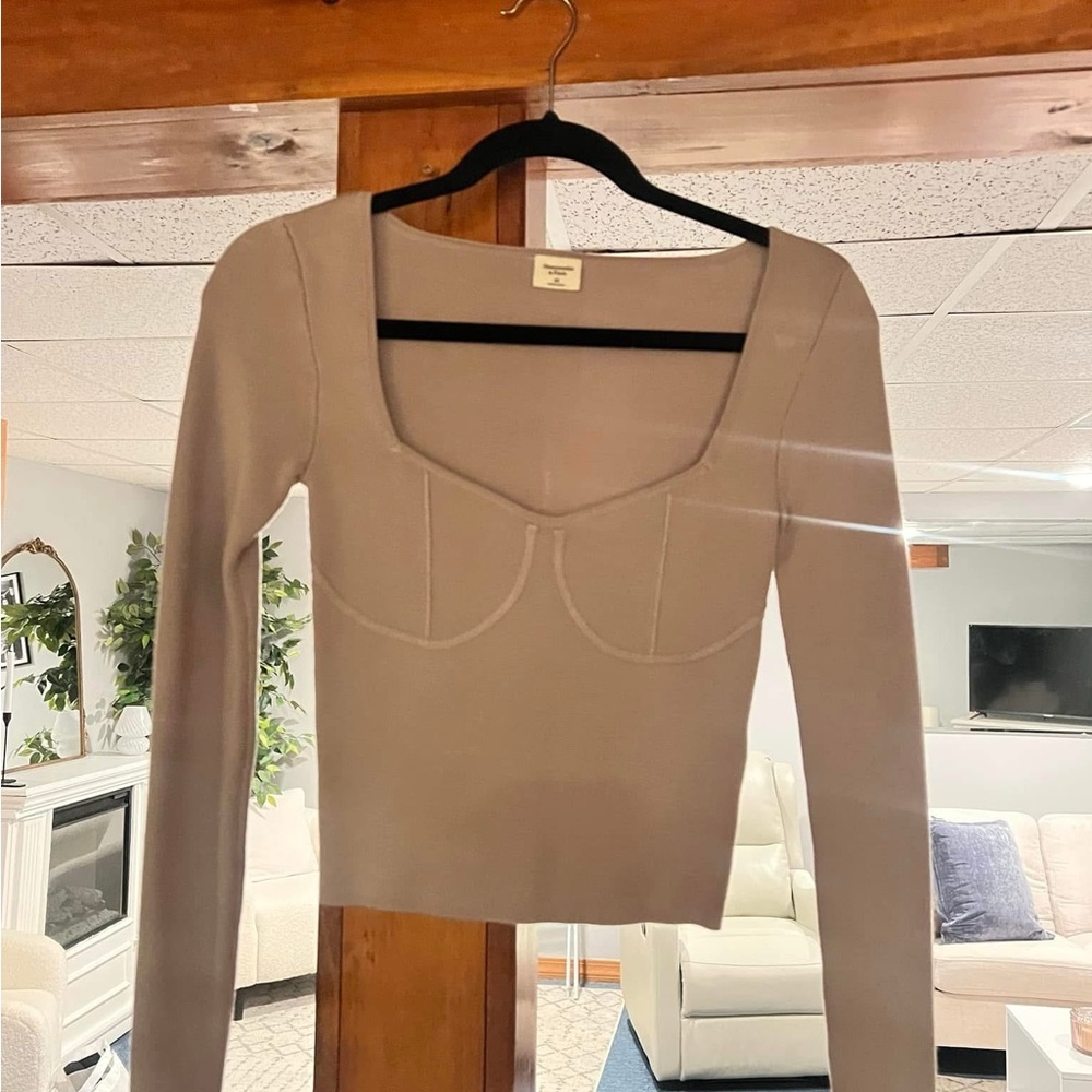 Abercrombie & Fitch Tan Cream Fitted Crop Bodysuit